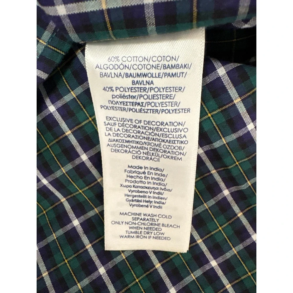 Chaps Mens Large Green Navy Blue Plaid Easy Care Button Down Shirt Long Sleeve